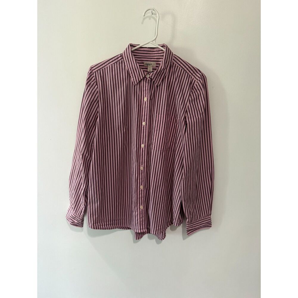 Style & Co Pink Striped Button Up Shirt Size L Women